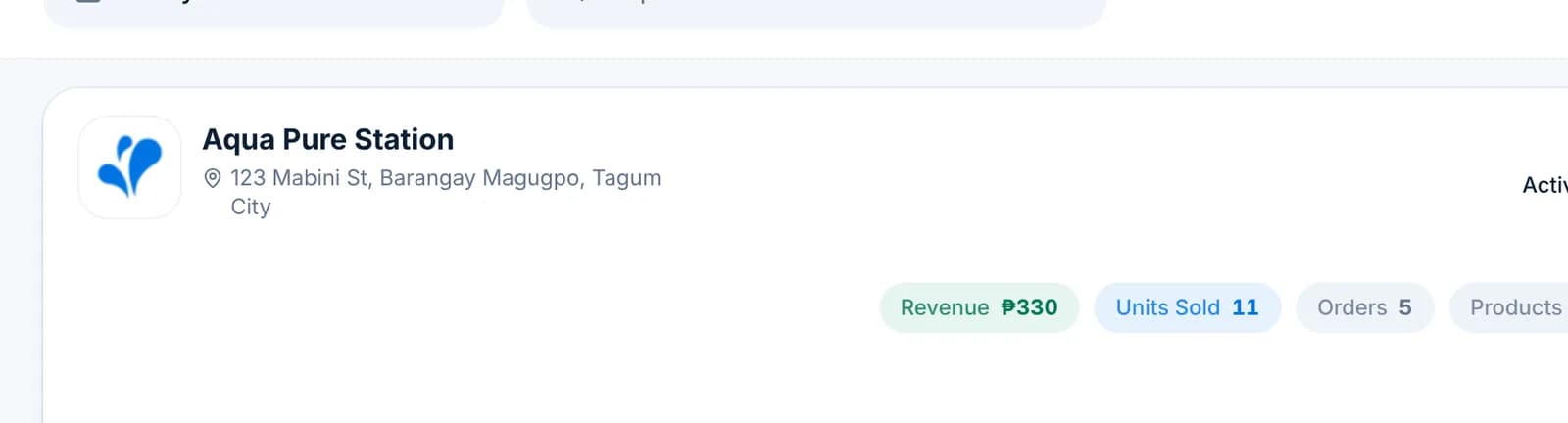 Sales by Product with Cost ₱137 and Profit ₱193 tiles and a row showing cost ₱136.95 and profit ₱193.05 for 11 refills.
