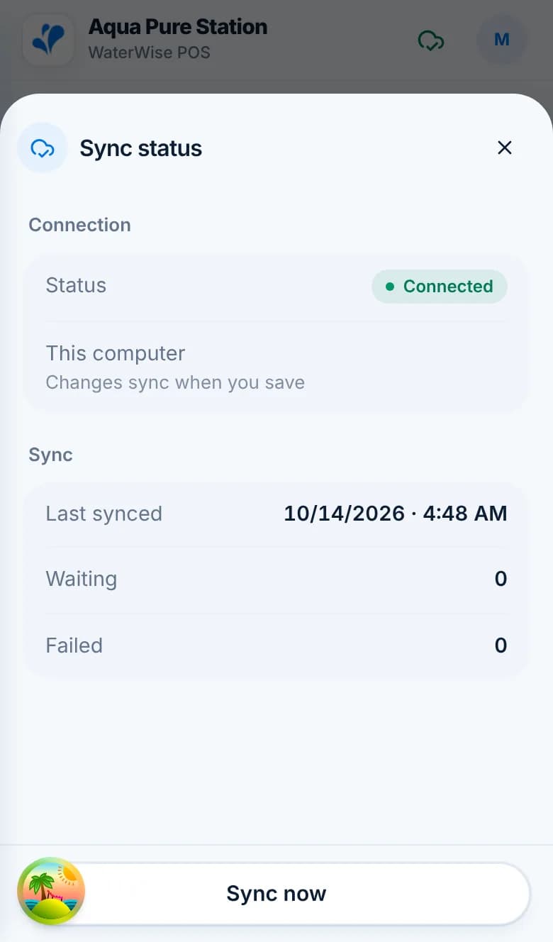 The sync status sheet on a phone showing Connected and the last synced time.
